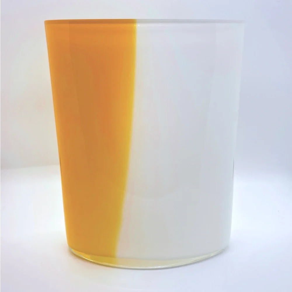 Crate&Barrel Cased Glass White Yellow Oval Vase Centerpiece Decor Cache Pot